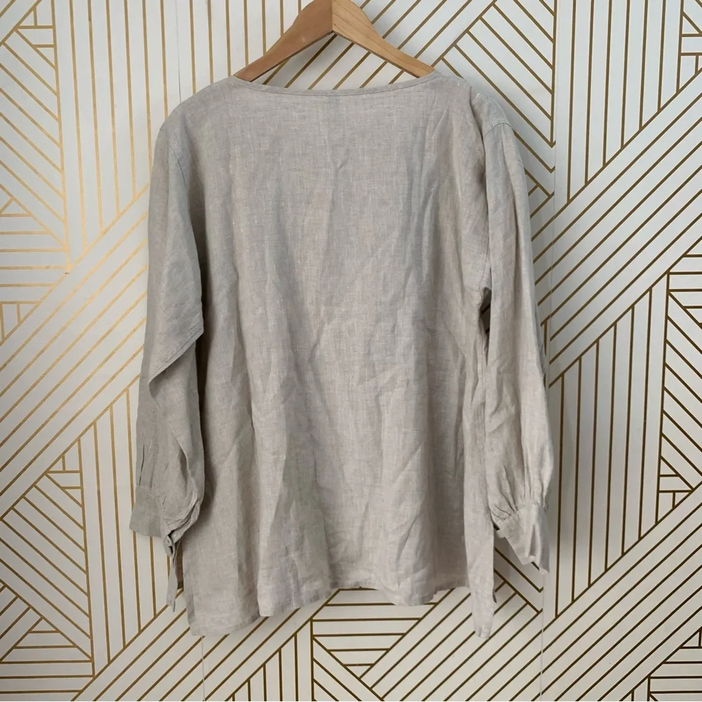 Homefrocks Linen Embroidered blouse tunic top  Lagenlook floral flowers boho 8 - Picture 7 of 10